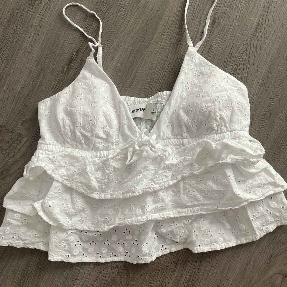 Hollister White Eyelet Babydoll Top